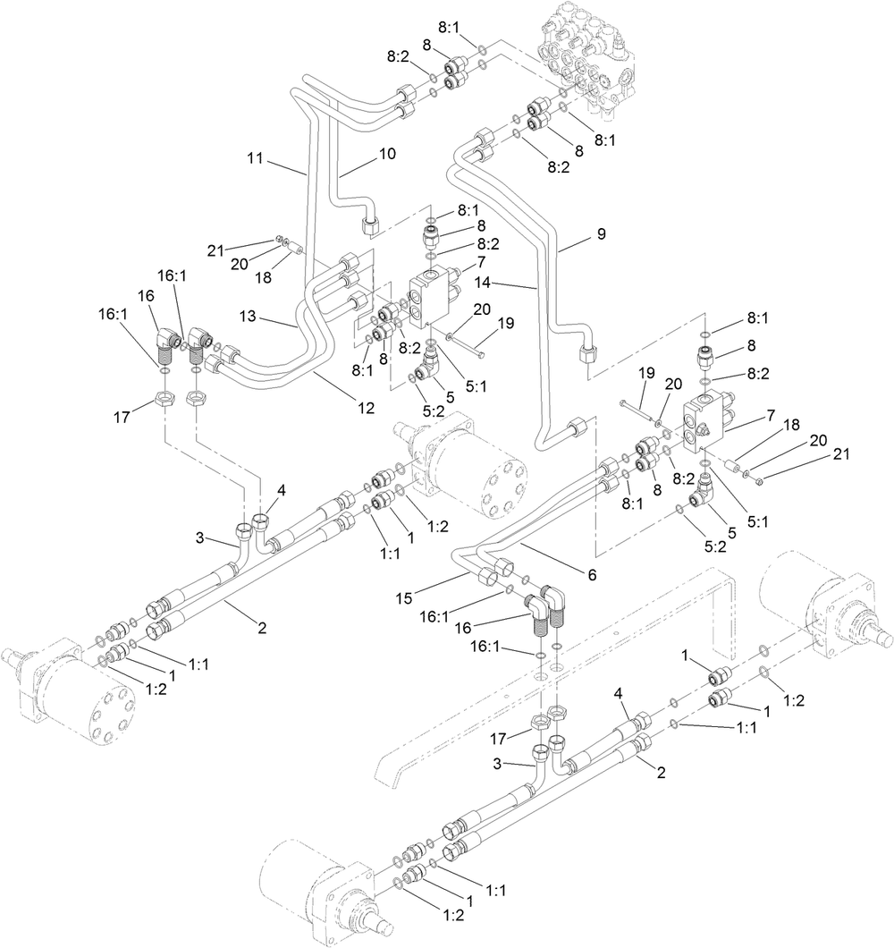 Hydraulic Motor Assembly Diagram and Parts List for 22318 409342969 - 409809999 Toro Lawn Tractor Accessories