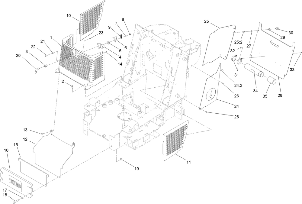 Grill, Side Cover And Counterweight Assembly Diagram and Parts List for 22322 407400000 - 407999999 Toro Lawn Tractor Accessories