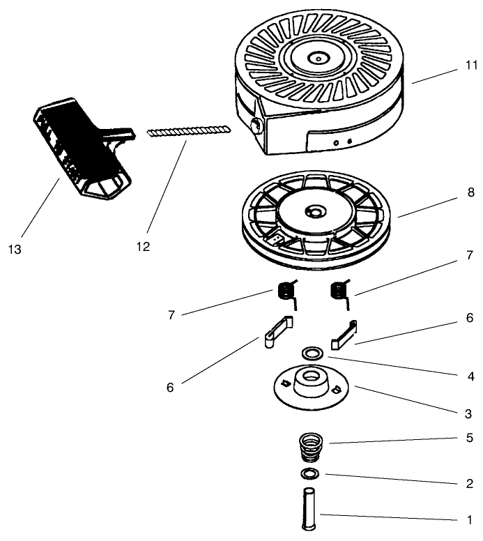 Recoil Starter Assembly No. 590712 Diagram and Parts List for 38425 7900001 - 7999999 Toro Snow Blower