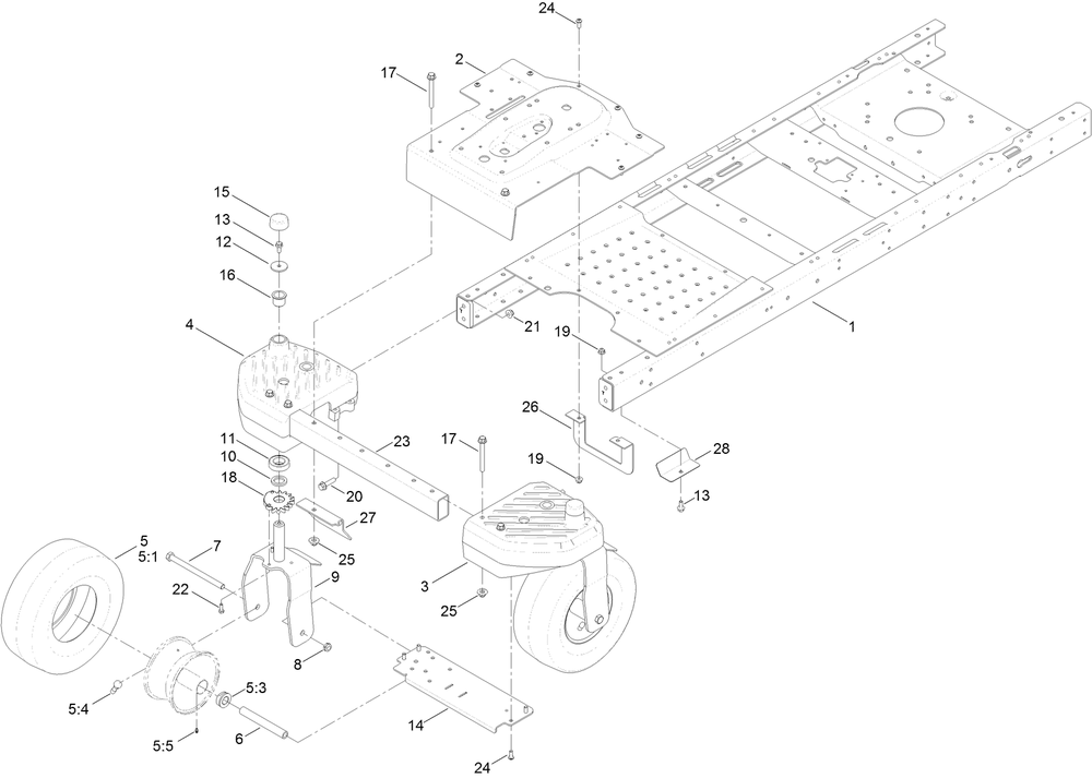 Frame, Front Axle And Caster Wheel Assembly Diagram and Parts List for 74781 316000001 - 316999999 Toro Lawn Tractor