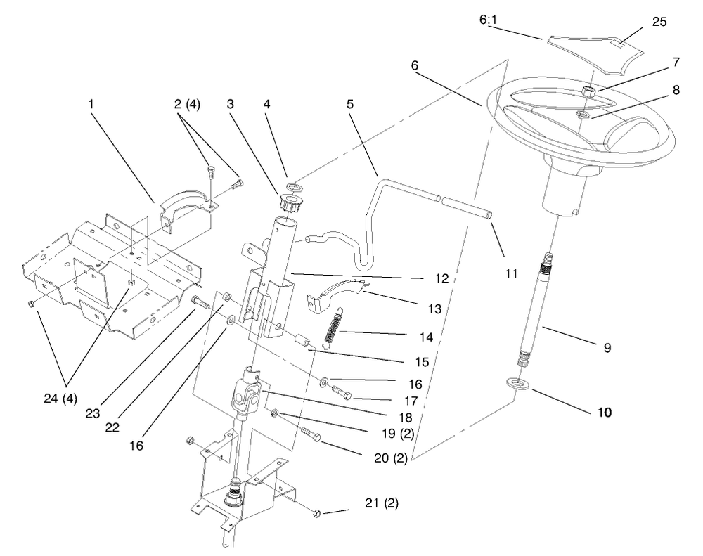 Steering Wheel And Tilt Diagram and Parts List for 72102 8900001 - 8900399 Toro Lawn Tractor