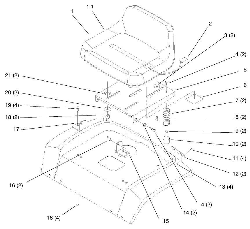 Seat Diagram and Parts List for 72064 7900001 - 7999999 Toro Lawn Tractor