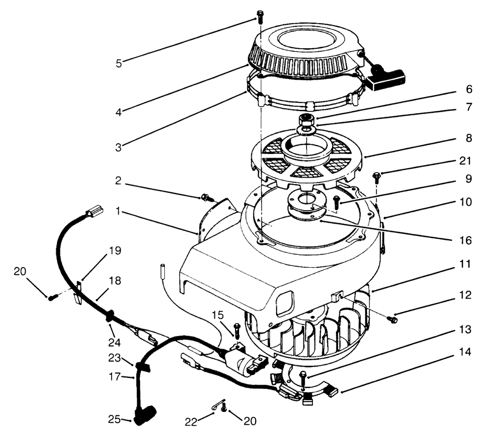 Recoil & Flywheel Assembly Diagram and Parts List for 30166 590001 - 599999 Toro Lawn Tractor Accessories