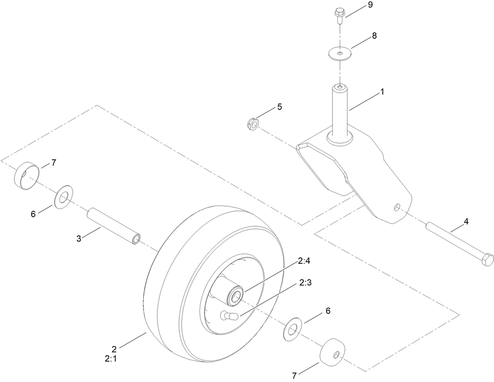 Caster Wheel Assembly Diagram and Parts List for 75841 400000000 - 416399999 Toro Lawn Tractor