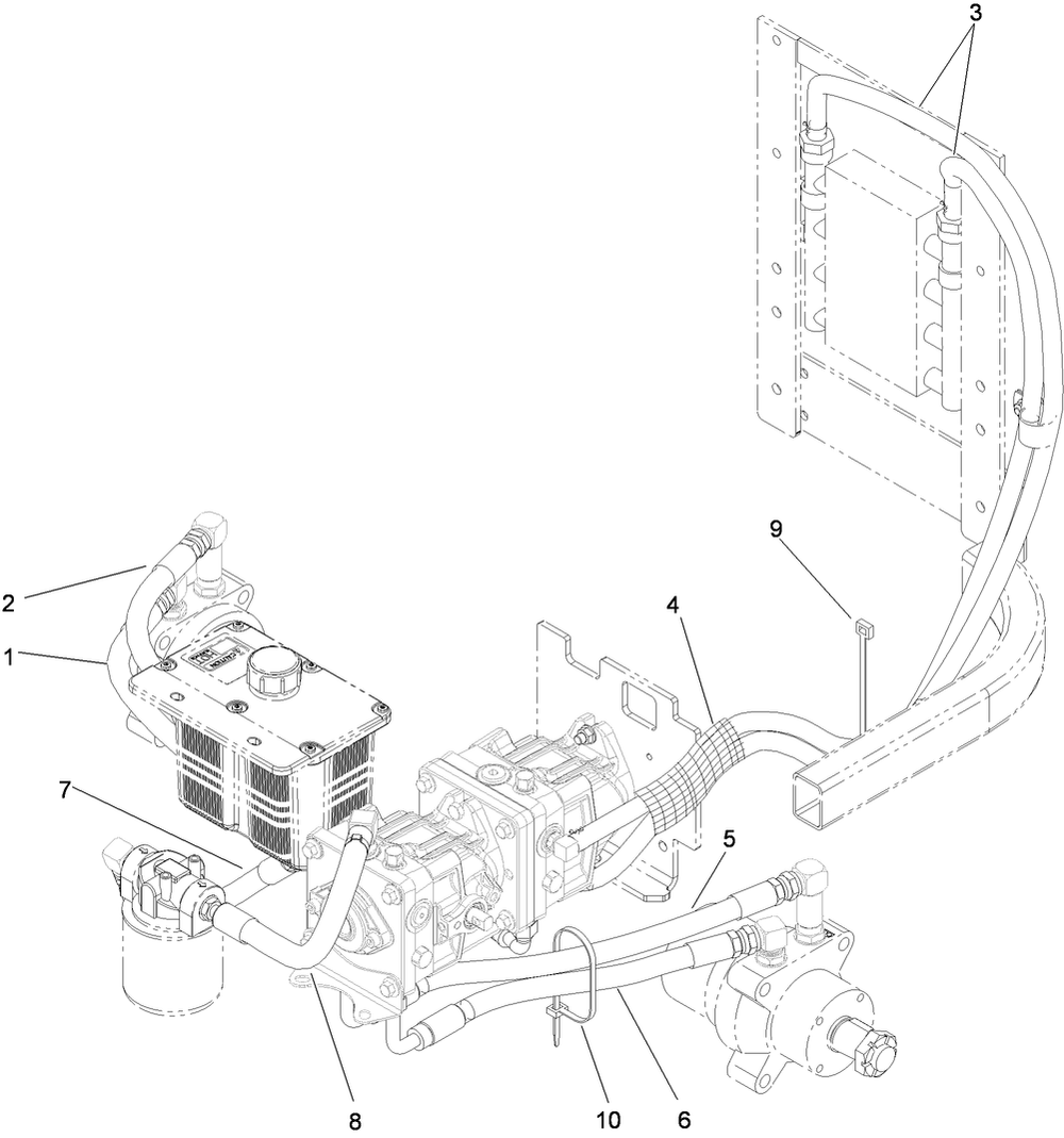 Hydraulic Hose System Assembly Diagram and Parts List for 74264TE (310000001-310999999)(2010) Toro Lawn Mower