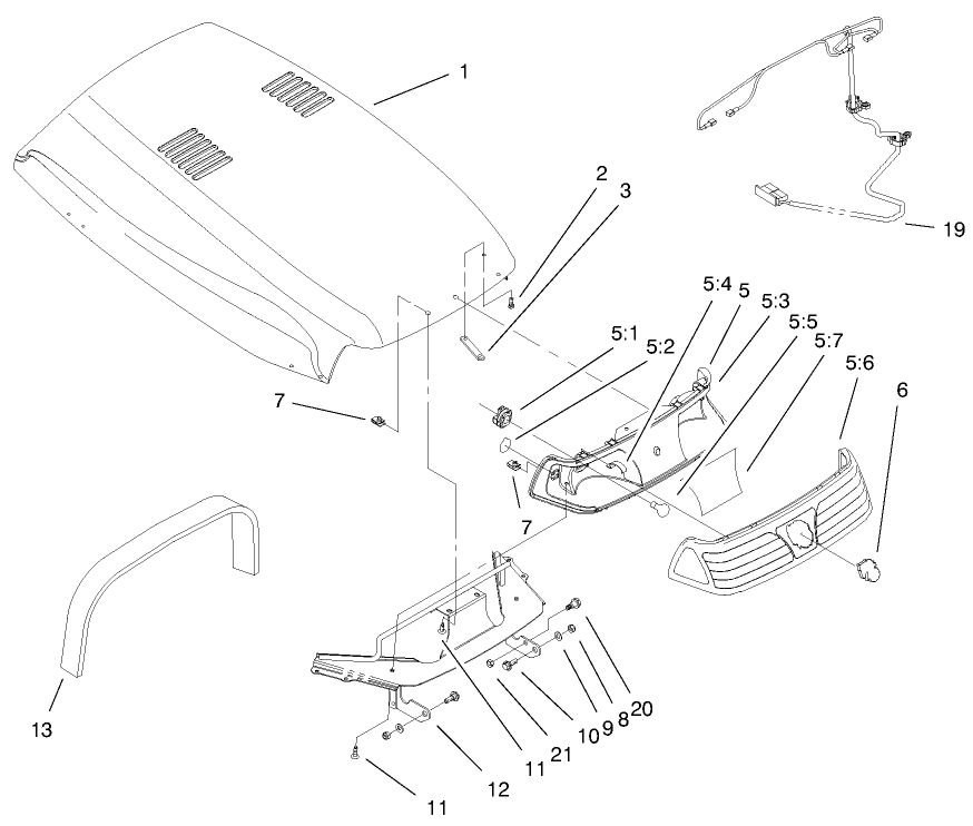 Hood & Headlight Assembly Diagram and Parts List for 73580 9900001 - 9999999 Toro Lawn Tractor