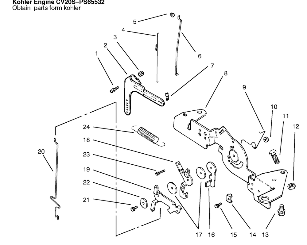 Engine Controls Diagram and Parts List for 72110 6900001 - 6999999 Toro Lawn Tractor