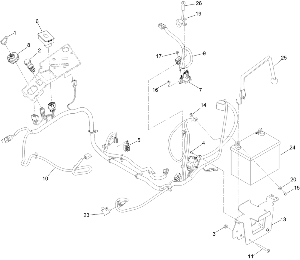 Electrical Assembly Diagram and Parts List for 76601 413000000 - 414709525 Toro Lawn Tractor