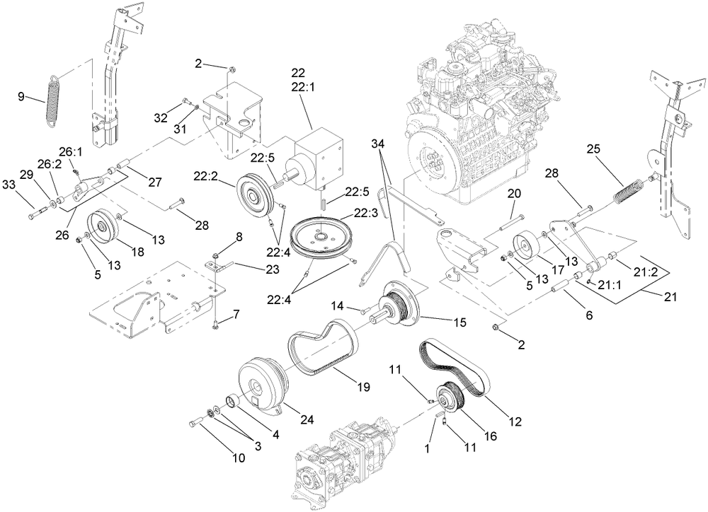 Hydro And Gearbox Assembly Diagram and Parts List for 74265TE (270000001-270999999)(2007) Toro Lawn Mower
