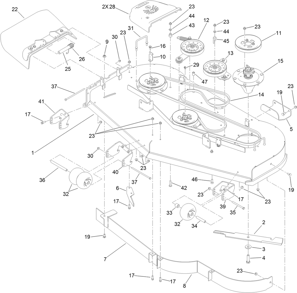 Deck Assembly Diagram and Parts List for 74583 (314000001-314999999)(2014) Toro Lawn Mower