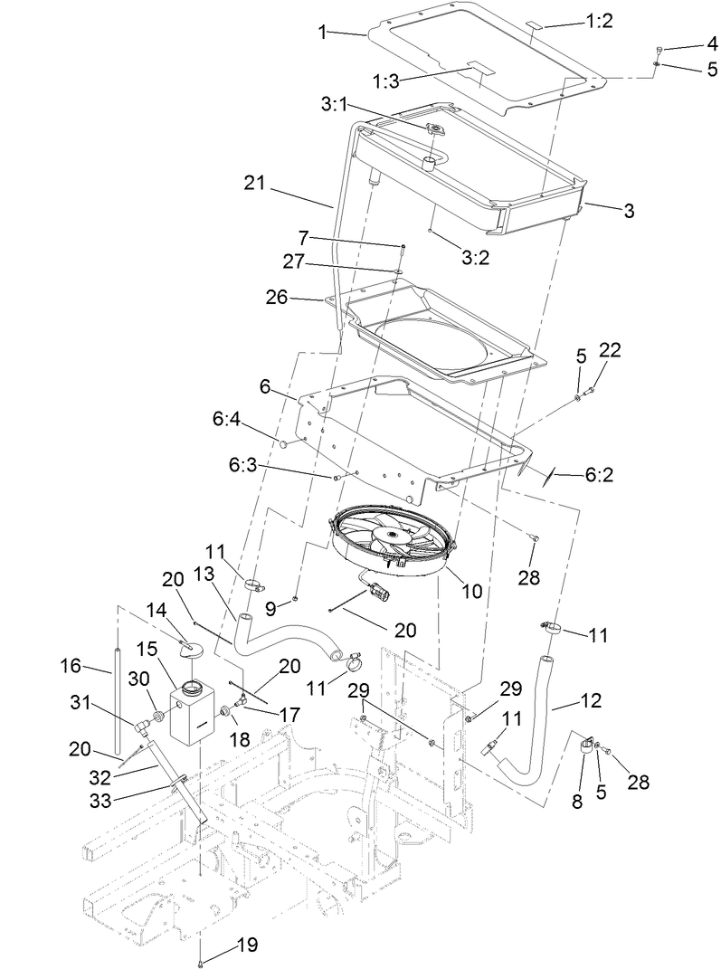 Cooling System Assembly Diagram and Parts List for 74274 (313000001-313999999)(2013) Toro Lawn Mower