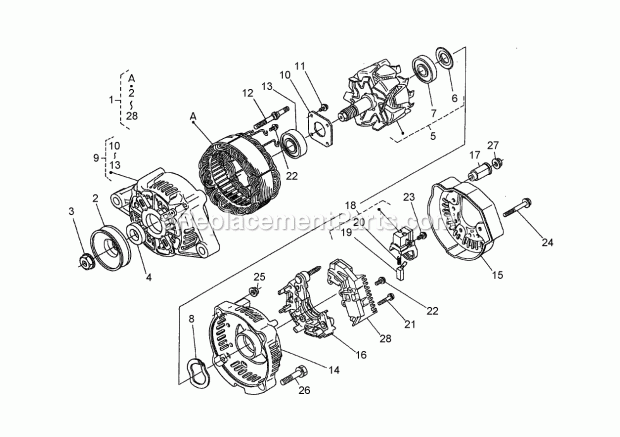 Alternator Assembly Diagram and Parts List for 74265 260000001-260999999 Toro Lawn Mower