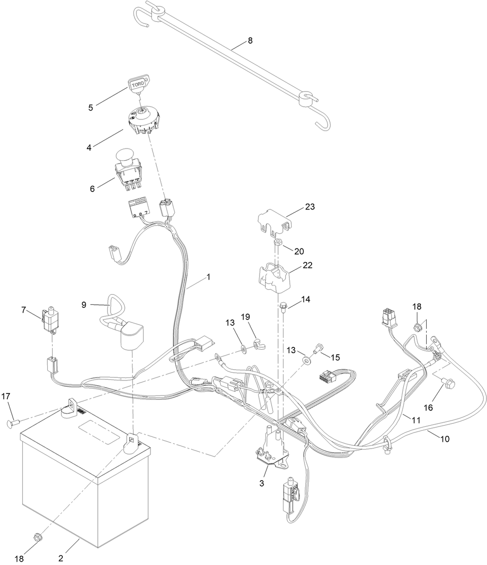 Electrical Assembly Diagram and Parts List for 75741 411780000 - 414299999 Toro Lawn Tractor