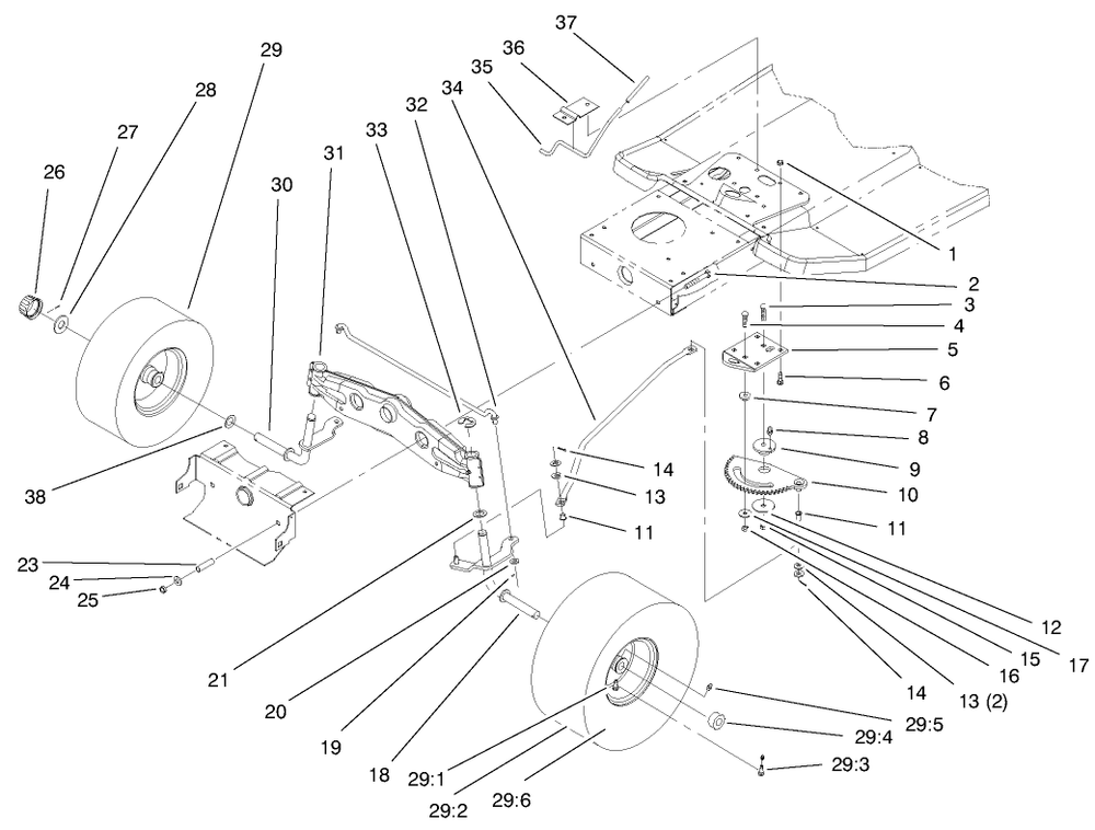 Front Axle Assembly Diagram and Parts List for 71217 7900001 - 7999999 Toro Lawn Tractor