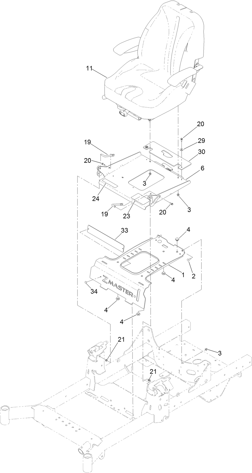 Seat Mount Assembly Diagram and Parts List for 77260 400000000-410199999 Toro Lawn Tractor
