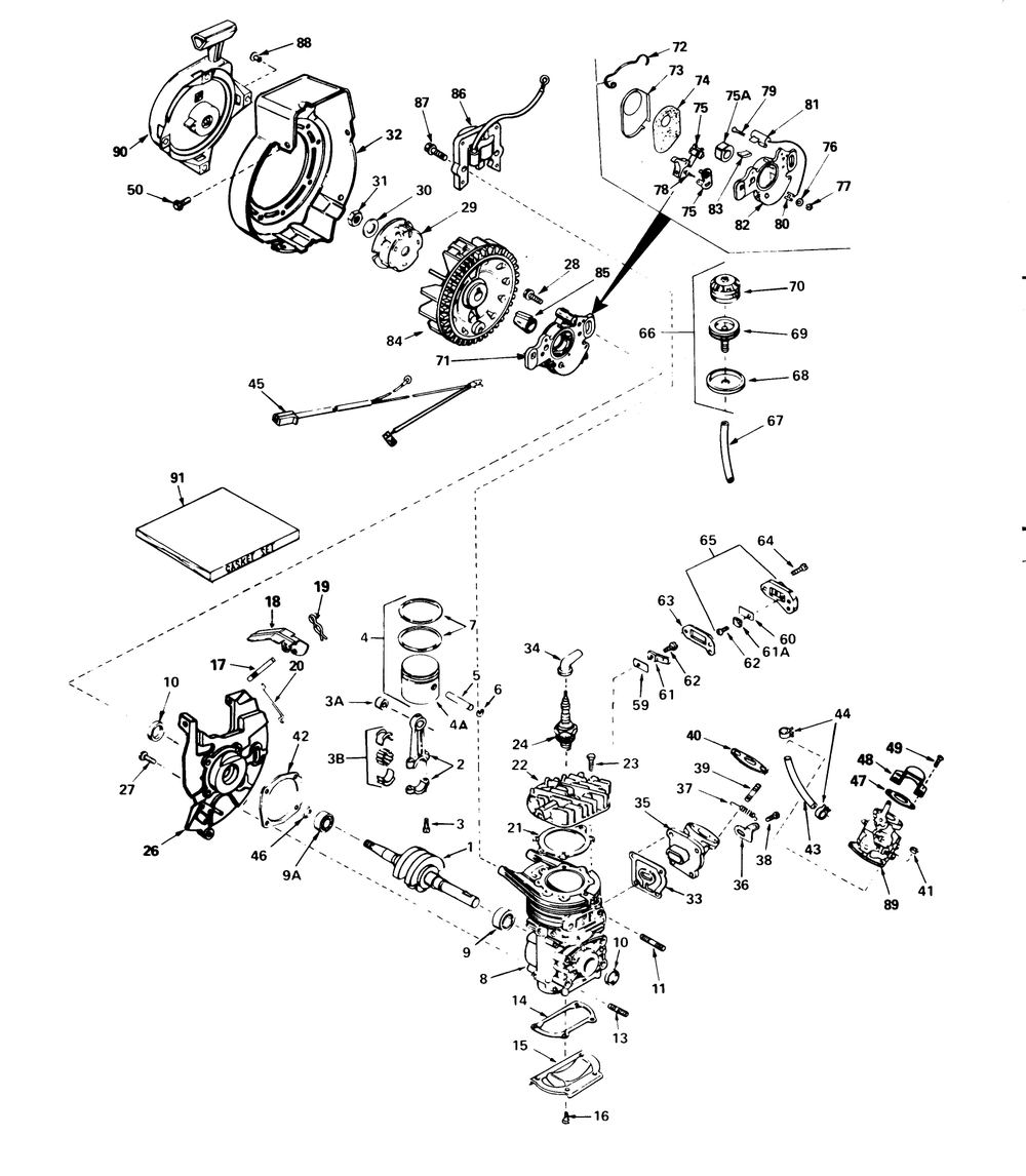 Engine Assembly Diagram and Parts List for 38232 1000001 - 1999999 Toro Snow Blower