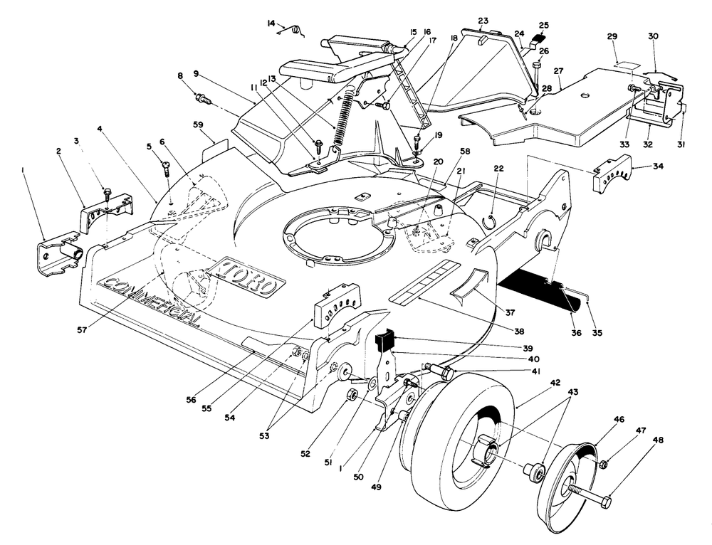 Housing Assembly Diagram and Parts List for 22037B 49000001 - 49999999 Toro Lawn Mower