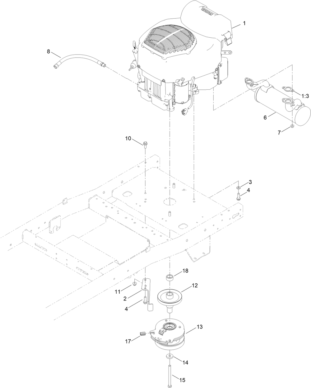 Engine And Muffler Assembly Diagram and Parts List for 76607 400000000 - 417419999 Toro Lawn Tractor