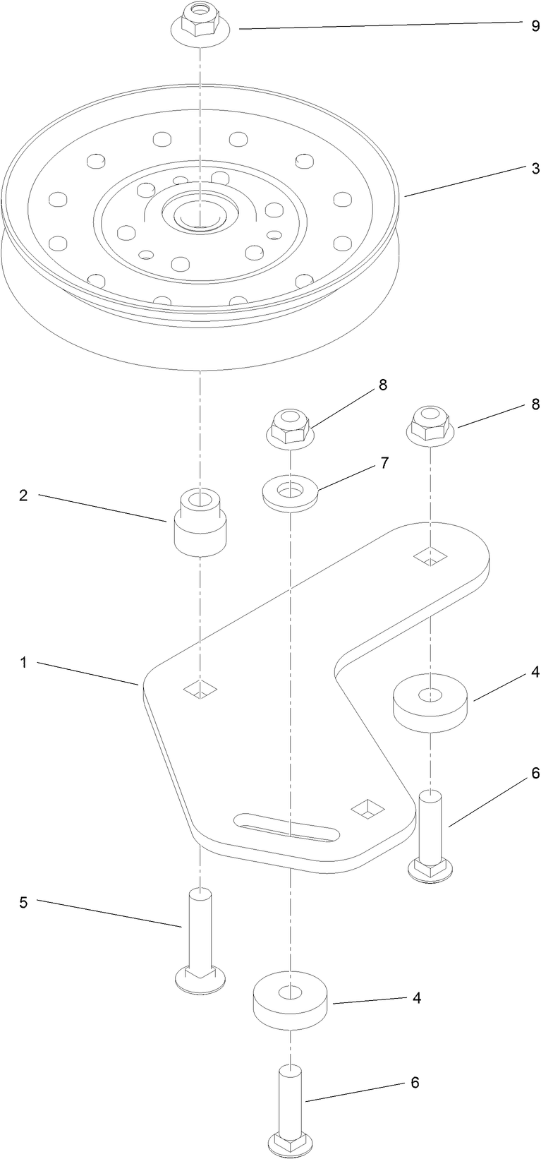 Left Hand Idler Assembly Diagram and Parts List for 74583 (314000001-314999999)(2014) Toro Lawn Mower