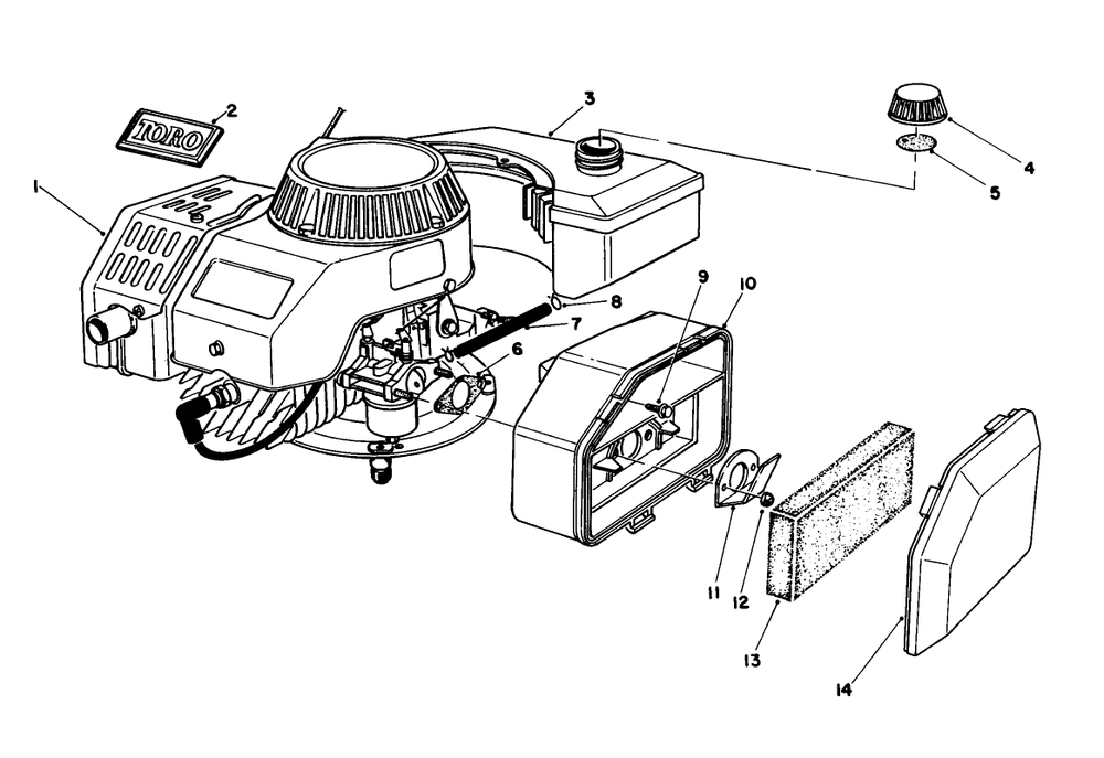 Engine Assembly Diagram and Parts List for 59250 4000001 - 4999999 Toro Lawn Tractor Accessories