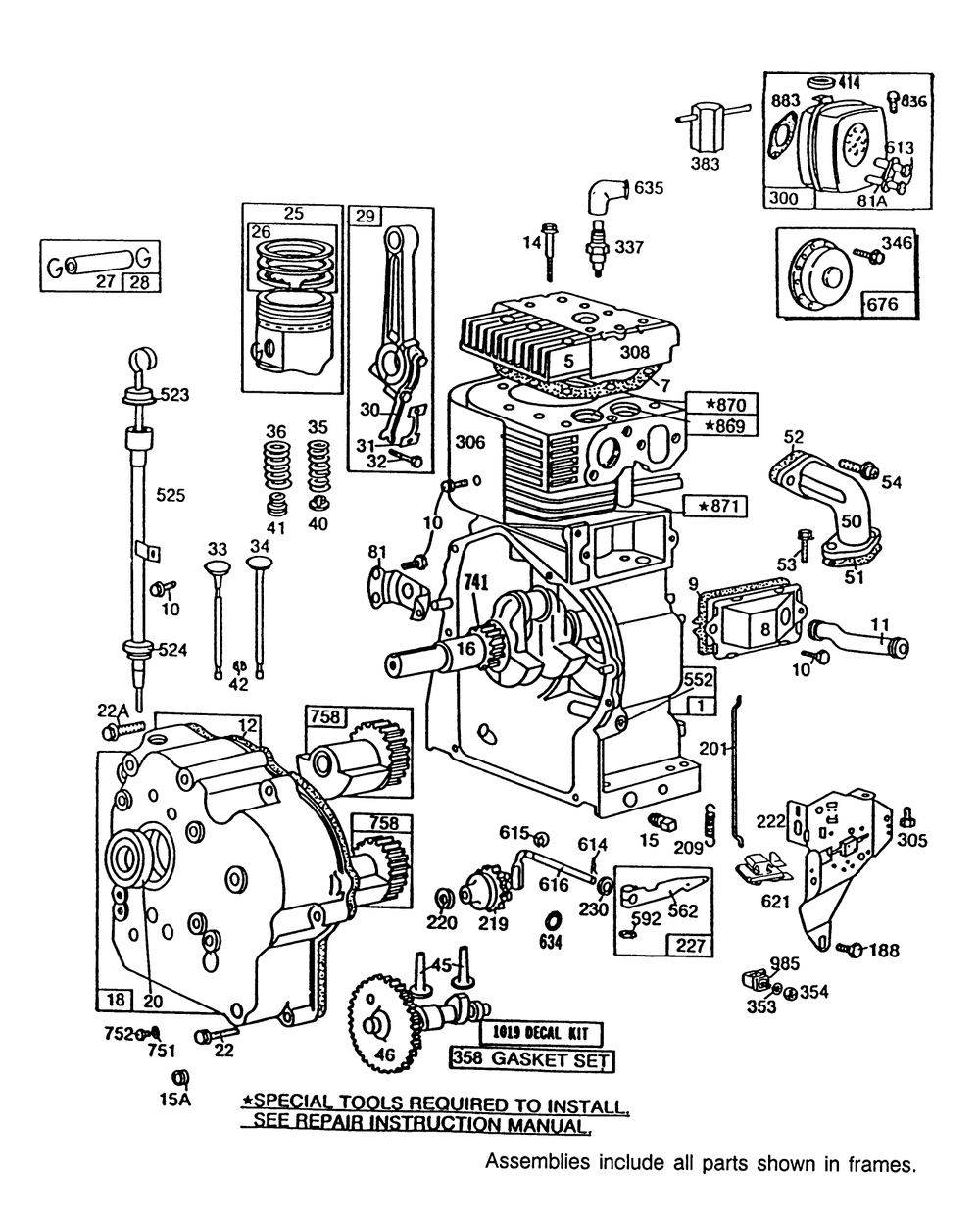 Engine Briggs & Stratton Model 252416 Type 0756-01 & 0757-01 (Model No. 38580 & 38566) Diagram and Parts List for 38580 0000001 - 0999999 Toro Snow Blower