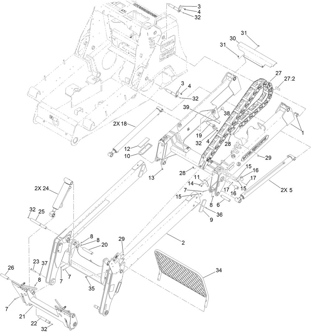 Loader Arm Assembly Diagram and Parts List for 22530 414400000 - 999999999 Toro Lawn Tractor Accessories