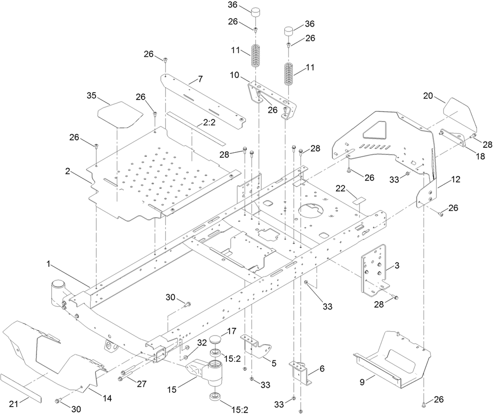 Frame Assembly Diagram and Parts List for 74687 408976622 - 410149999 Toro Lawn Tractor