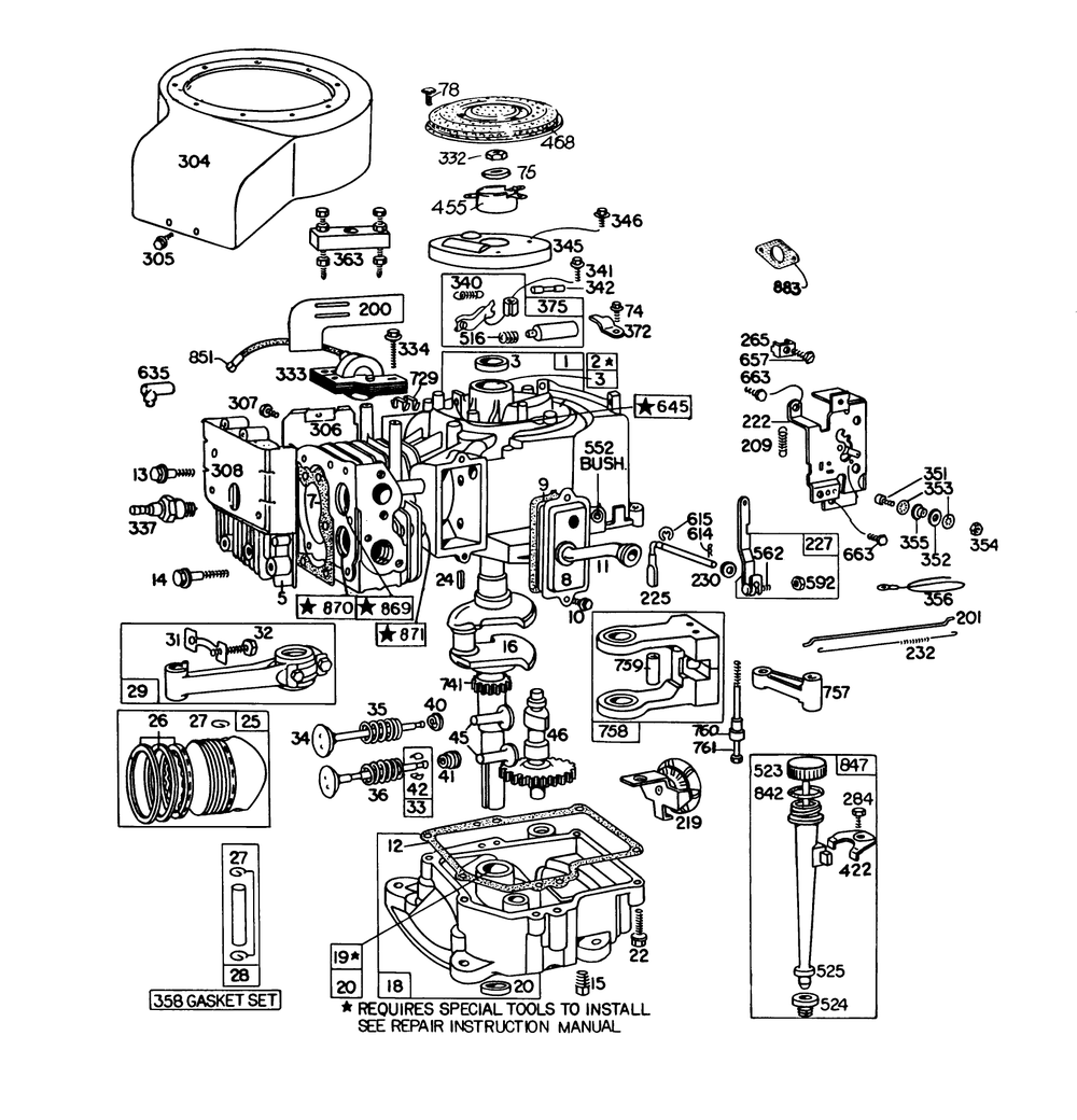 Engine Briggs & Stratton Model 191707-5641-01 (Model 57300) Diagram and Parts List for 57360 0000001 - 0999999 Toro Lawn Tractor