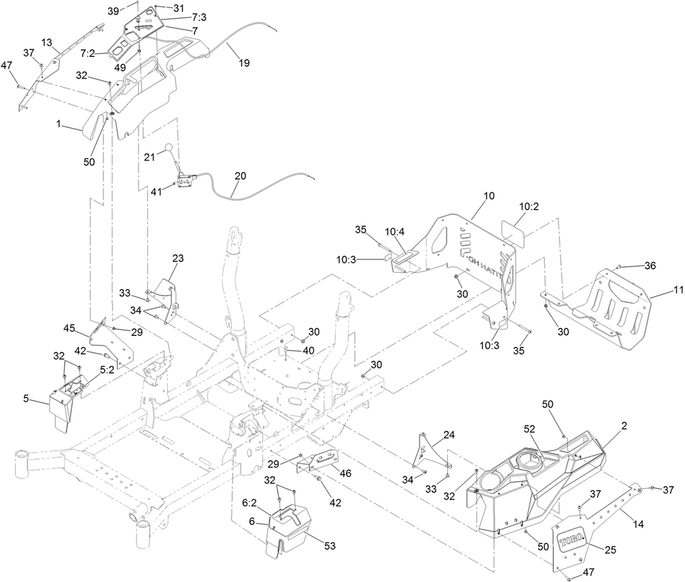 Control Console And Guard Assembly Diagram and Parts List for 74454 400000000-999999999 Toro Lawn Tractor