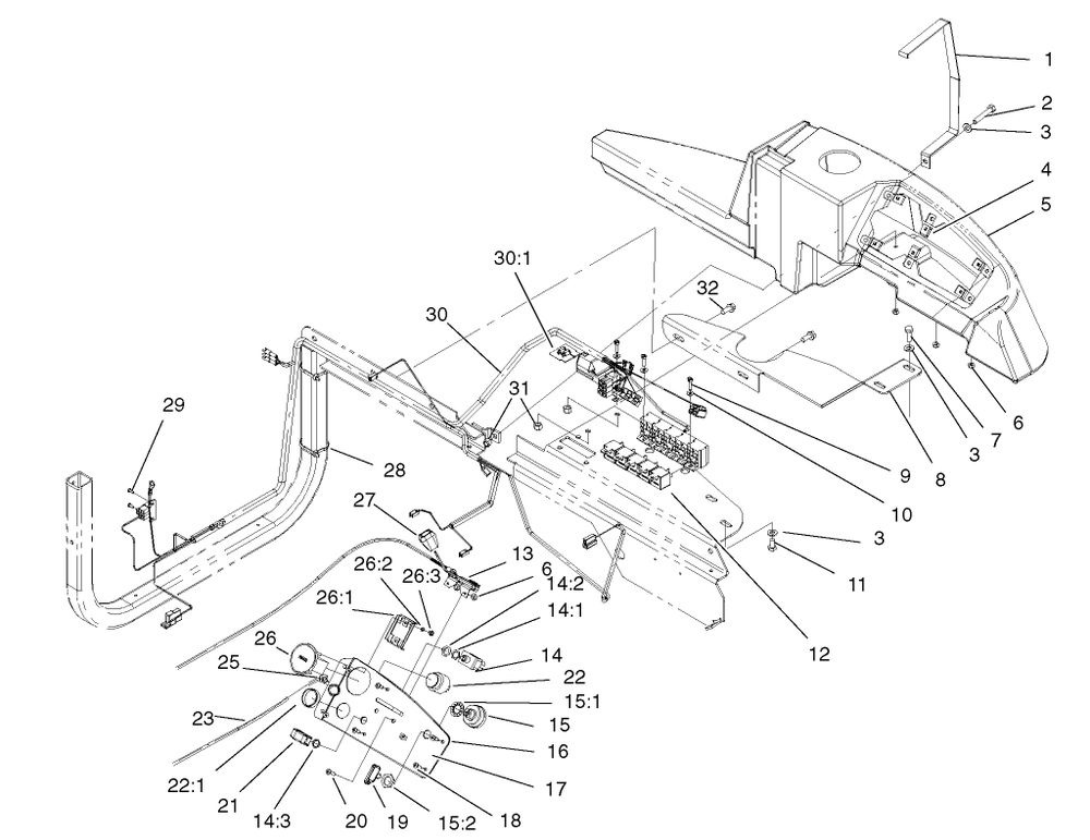 Front Electrical Assembly Diagram and Parts List for 74187 (200000501-200999999)(2000) Toro Lawn Mower