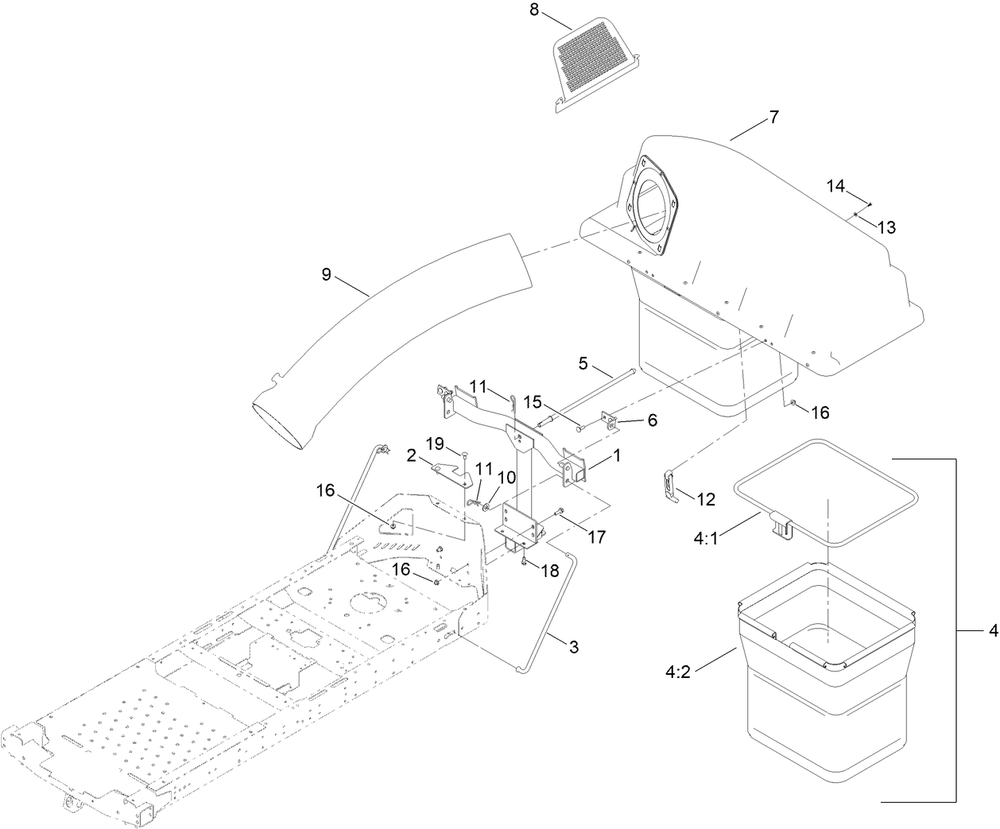 Twin Bag Assembly Diagram and Parts List for 79410 416800000 - 999999999 Toro Lawn Tractor