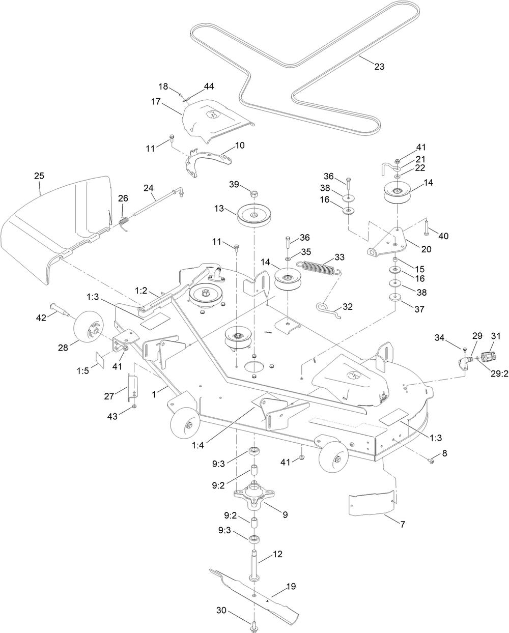 54in Deck And Decal Assembly Diagram and Parts List for 77506 418400000 - 999999999 Toro Lawn Tractor
