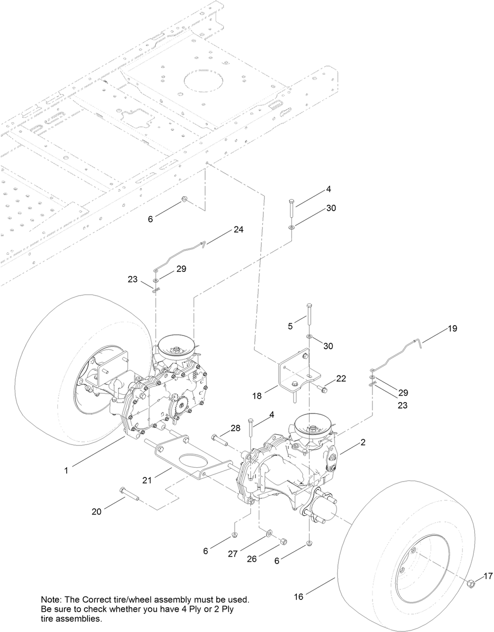 Hydro Transaxle Drive And Rear Wheel Assembly Diagram and Parts List for 74781 316000001 - 316999999 Toro Lawn Tractor