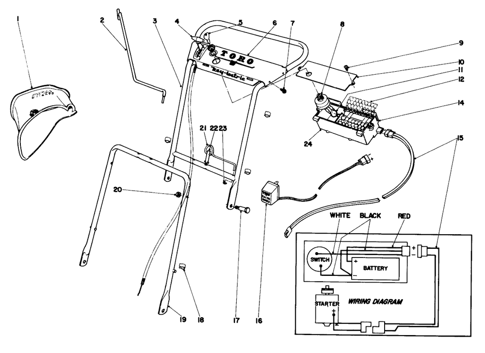 Handle Assembly Diagram and Parts List for 19251 9000001 - 9999999 Toro Lawn Mower