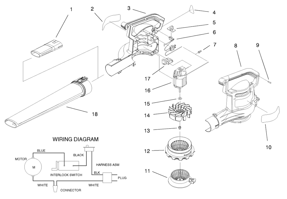 First Page Diagram and Parts List for 51587 89000001 - 89999999 Toro Leaf Blower / Vacuum