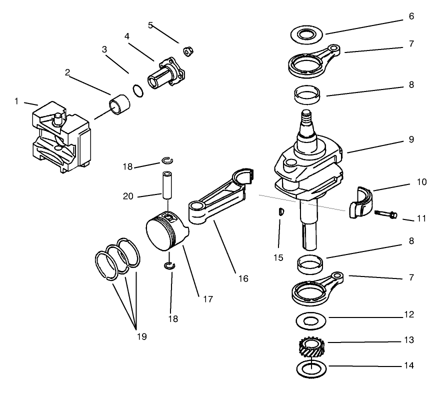 Piston/Crankshaft Diagram and Parts List for 30167 695001 - 699999 Toro Lawn Tractor Accessories
