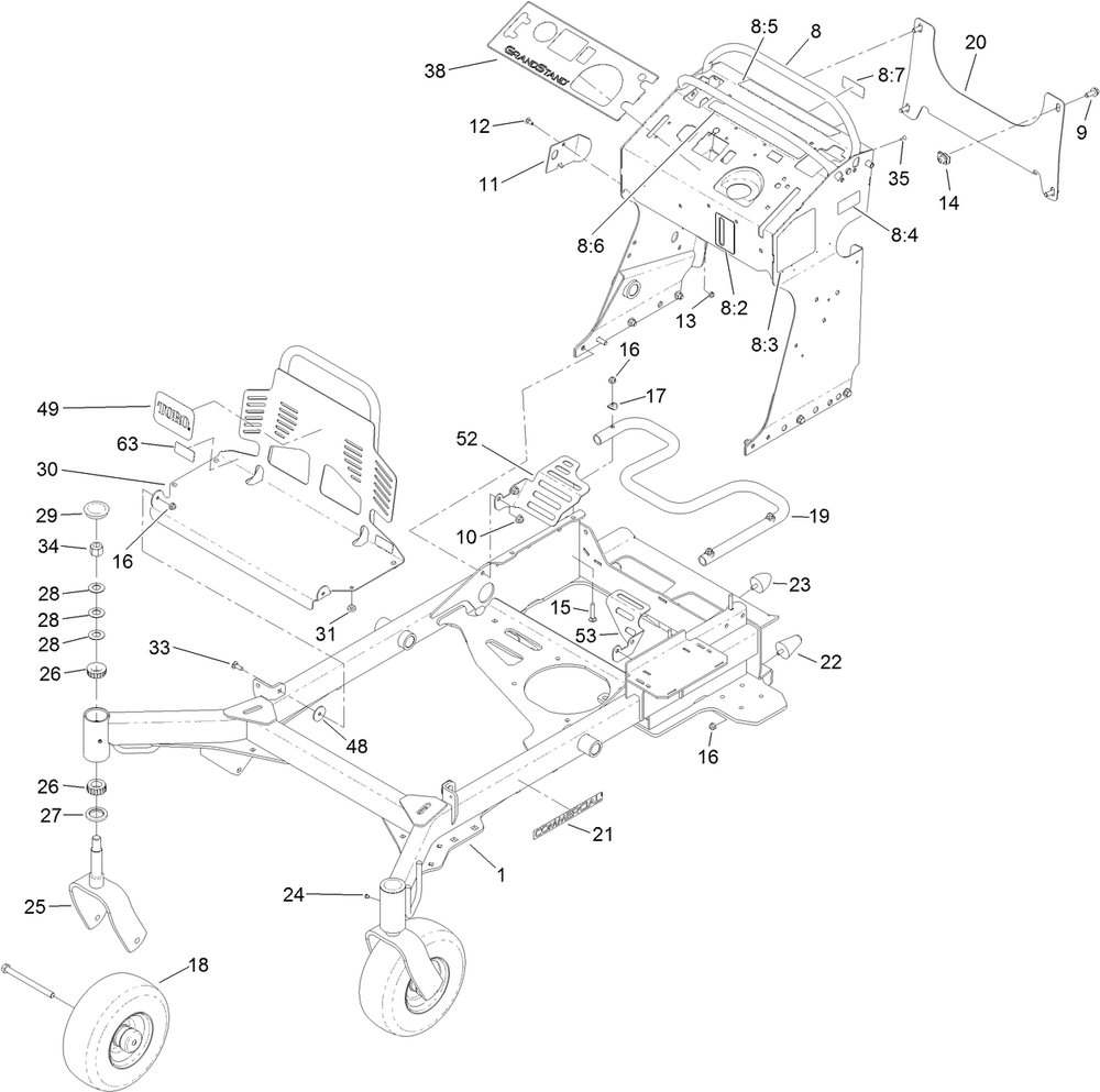 Frame Assembly Diagram and Parts List for 74513 (316000001-316999999)(2016) Toro Lawn Mower