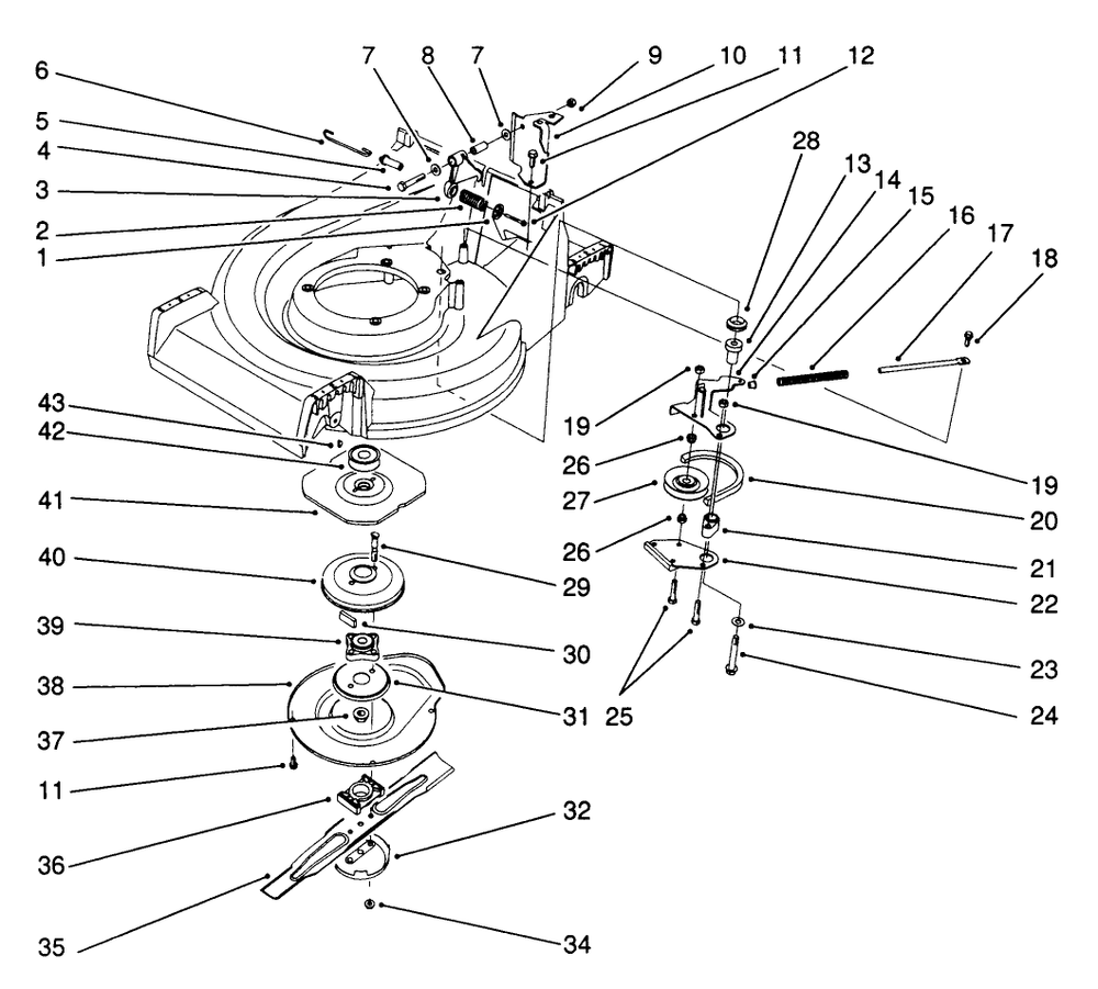 Blade Brake Clutch Assembly Diagram and Parts List for 26622 1000001 - 1999999 Toro Lawn Mower