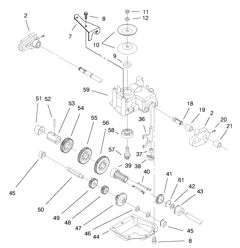 Gear Case Assembly Diagram and Parts List for 20465 790000001 - 799999999 Toro Lawn Mower