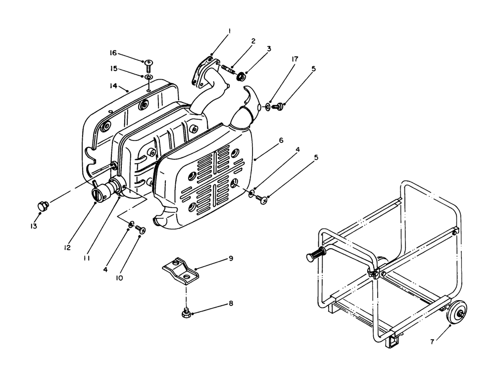 Muffler-Exhaust Assembly Diagram and Parts List for 62012 8000001 - 8999999 Toro Generator