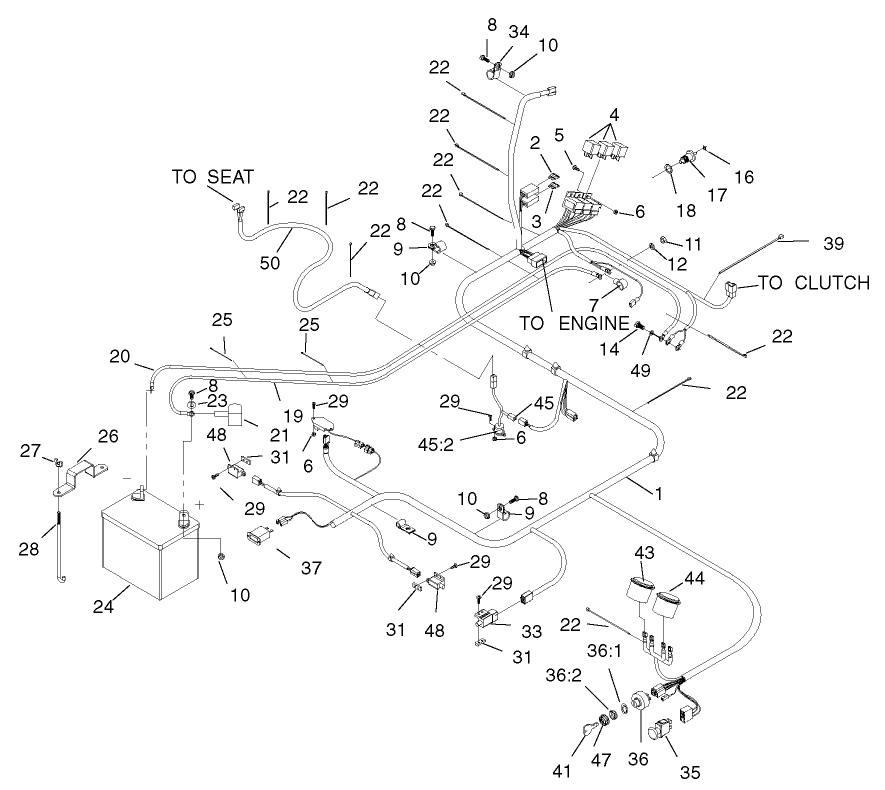 Electrical Assembly Diagram and Parts List for 74214 (210000001-210999999)(2001) Toro Lawn Mower