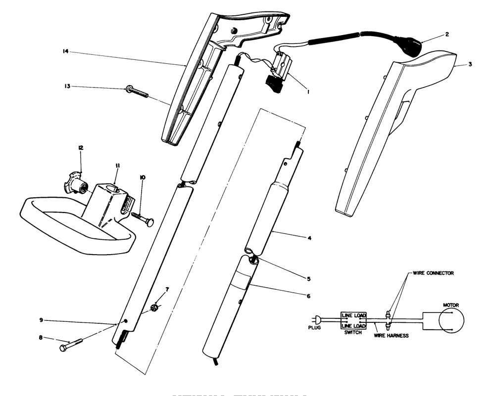 Handle Assembly Diagram and Parts List for 51255 7000001 - 7999999 Toro Trimmer