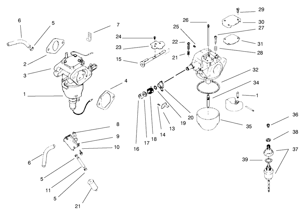 Carburetor/Fuel Pump Diagram and Parts List for 30183 990001 - 999999 Toro Lawn Tractor Accessories