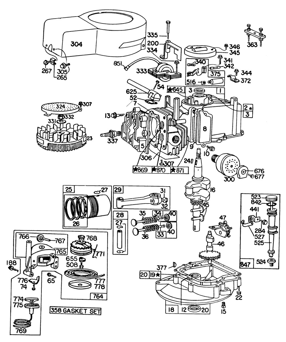 Engine Briggs & Stratton Model 92908-1931-04 For 21" Hand Propelled Model 16370 Diagram and Parts List for 16360 9000001 - 9999999 Toro Lawn Mower