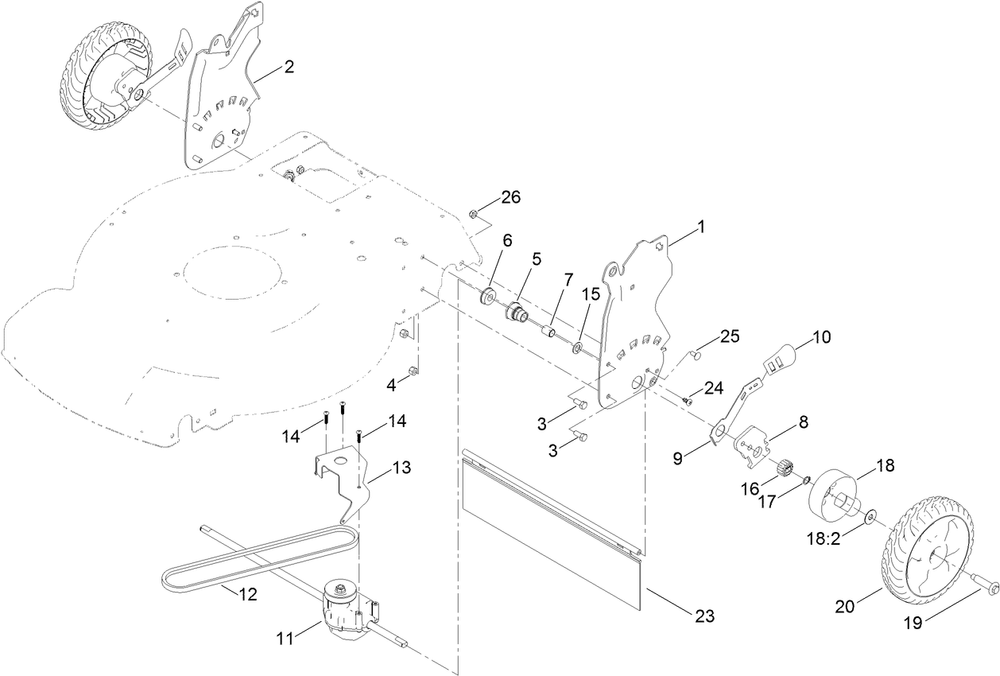 Transmission And Rear Wheel Assembly Diagram and Parts List for 21763 405559501 - 409999999 Toro Lawn Mower