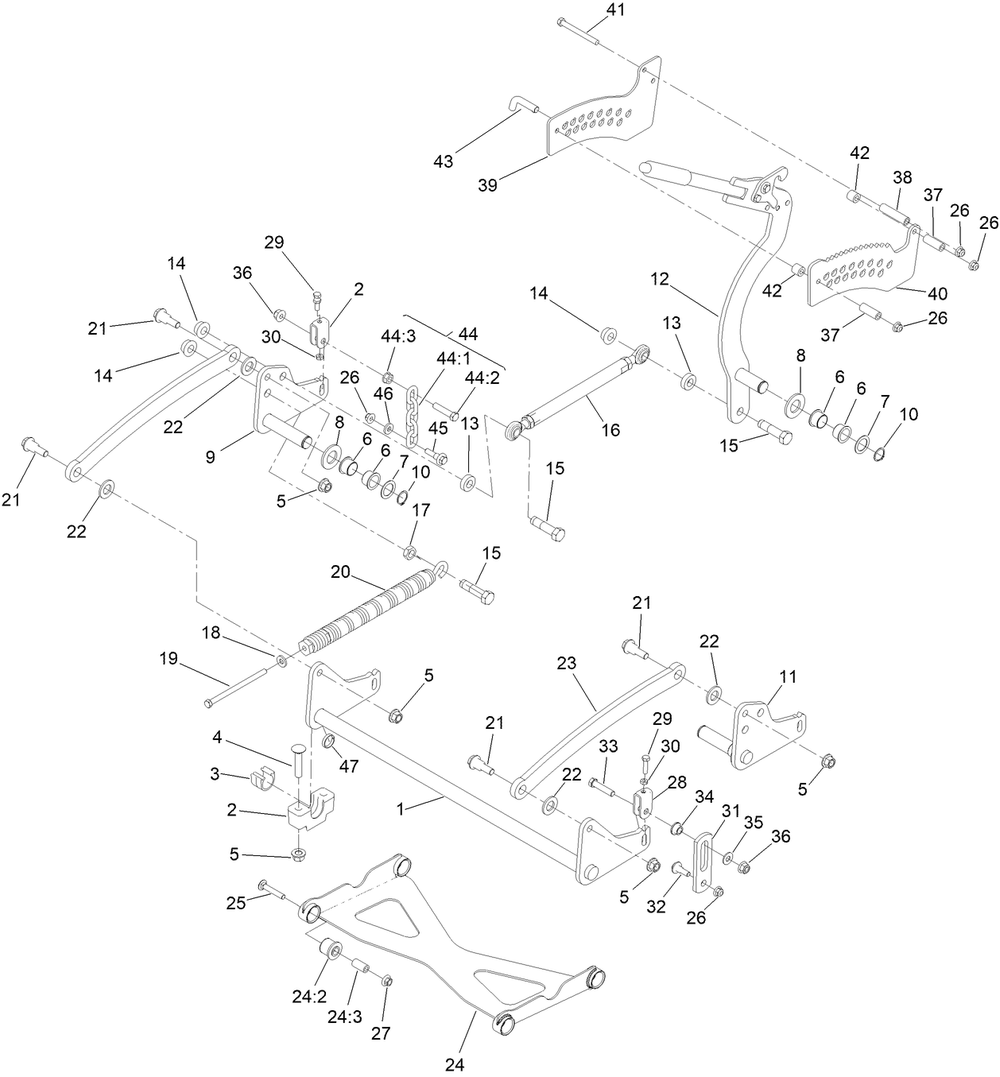 Deck Lift Assembly Diagram and Parts List for 72504TE 412200000 - 414299999 Toro Lawn Mower