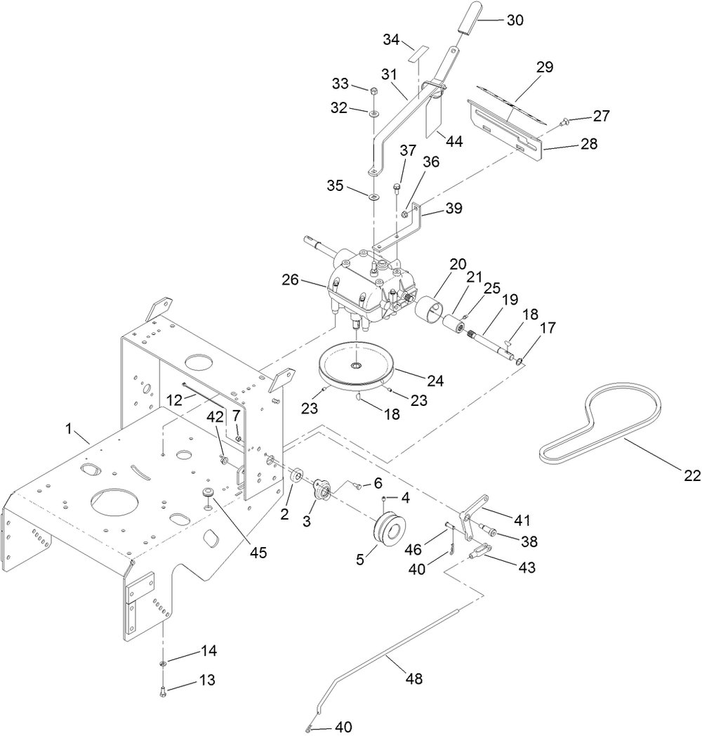 Frame And Transmission Assembly Diagram and Parts List for 39674 400000000-404319999 Toro Lawn Mower