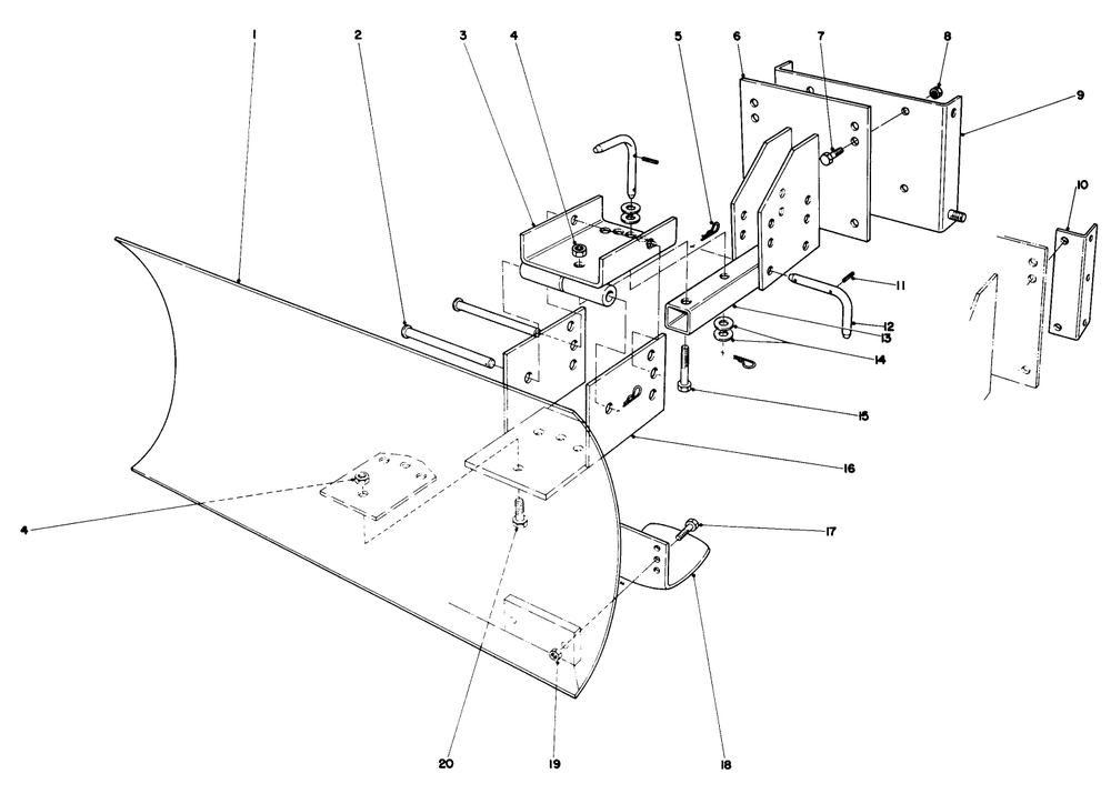 Grader Blade Assembly Model 59099 (Optional) Diagram and Parts List for 38065 8000001 - 8999999 Toro Snow Blower