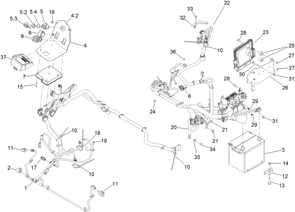 Electrical Assembly Diagram and Parts List for 72098 413000000 - 999999999 Toro Lawn Tractor