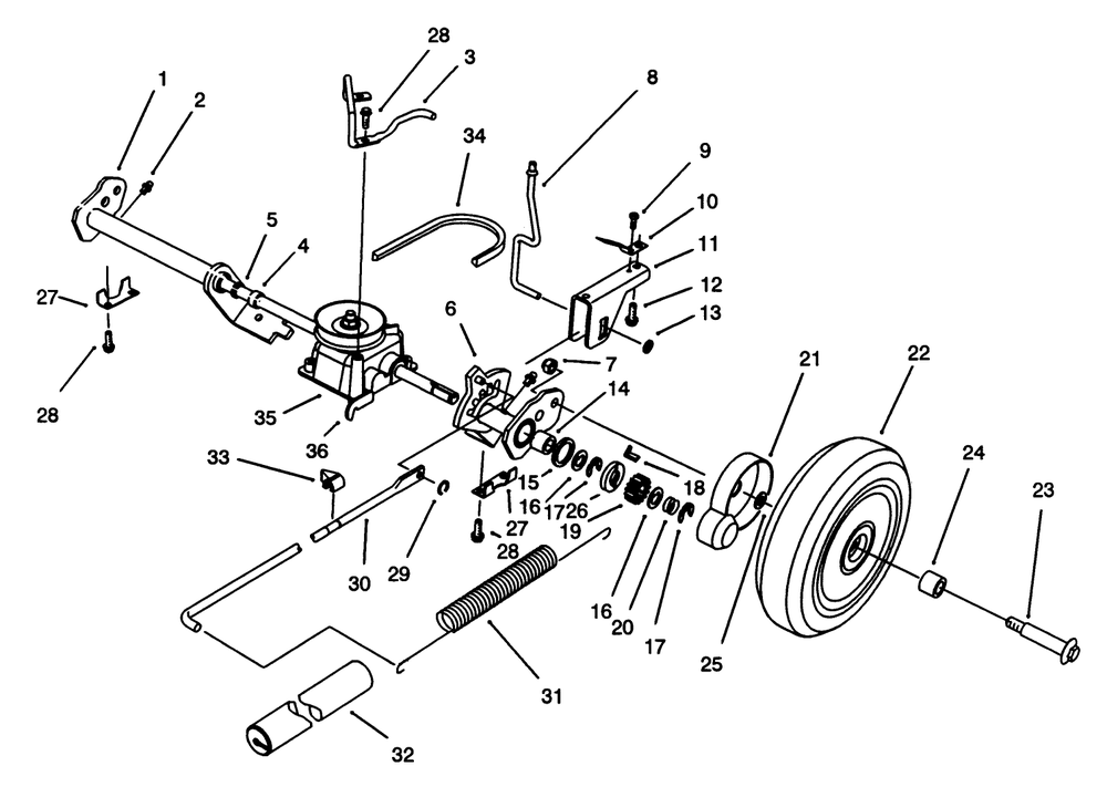 S.P. Rear Axle Assembly Diagram and Parts List for 20917B 39000001 - 39999999 Toro Lawn Mower